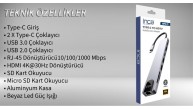 Inca ITPC-7T Type-C Giriş 2XType-C Çoklayıcı RJ-45 HDMI 4K@30 USB 3.0 Çoklayıcı Micro SD Kart