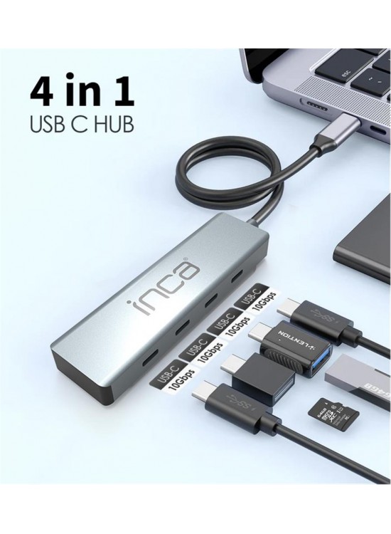 Inca ITPT-4TX 4 Port Type-C 3.1 Veri ile3.1 10 Gbps Type-C Çoklayıcı Kablo uzunluğu 15cm