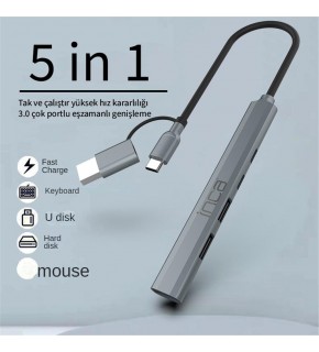 Inca IUTP-06TX 5in1 USB 3.0 + 2xUSB 2.0+Type-C+PD 100W USB+Type-C Çoklayıcı 3.0 ile 5 Gbps