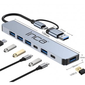 Inca IUTP-7T Usb+Type-c Girişli USB 3.0+4X USB 2.0 Type-C 5V 2X Type-C 100W Çoklayıcı