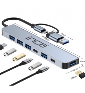 Inca IUTP-7T Usb+Type-c Girişli USB 3.0+4X USB 2.0 Type-C 5V 2X Type-C 100W Çoklayıcı