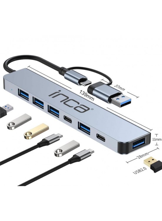 Inca IUTP-7T Usb+Type-c Girişli USB 3.0+4X USB 2.0 Type-C 5V 2X Type-C 100W Çoklayıcı Inca IUTP-7T Usb+Type-c Girişli USB 3.0+4X USB 2.0 Type-C 5V 2X Type-C 100W Çoklayıcı