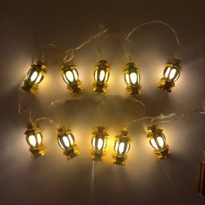 Işık Led Fener Altın Renk 10 Işık 2 Mt Pilli