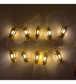 Işık Led Fener Altın Renk 10 Işık 2 Mt Pilli