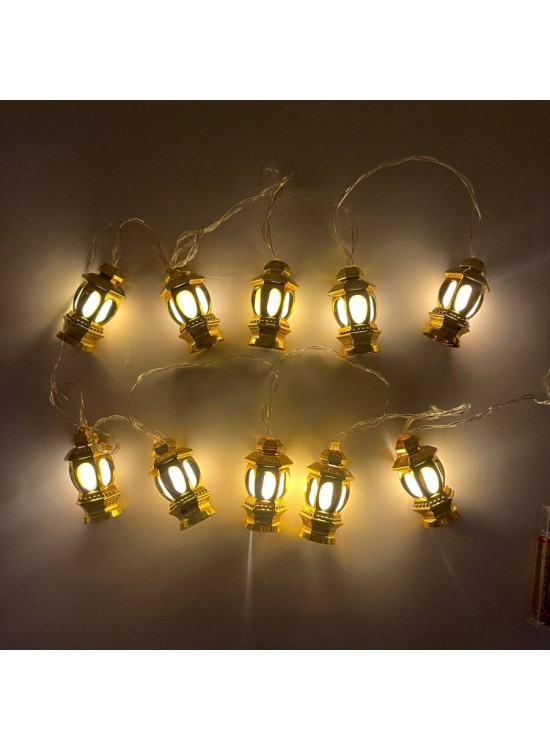 Işık Led Fener Altın Renk 10 Işık 2 Mt Pilli
