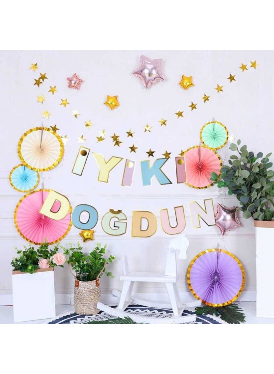 İyi Ki Doğdun Makaron Banner Varaklı İyi Ki Doğdun Makaron Banner Varaklı