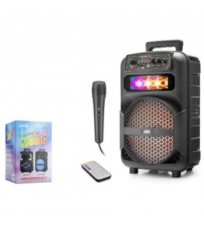 JBR JBR007 Karaoke Mikrofonlu Bluetooth Hoparlör FM Radyo 10W 8 İnç RGB Kumandalı Siyah