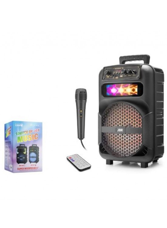JBR JBR007 Karaoke Mikrofonlu Bluetooth Hoparlör FM Radyo 10W 8 İnç RGB Kumandalı Siyah