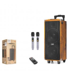 JBR JBR8808 Çift Karaoke Mikrofonlu Bluetooth Hoparlör FM Radyo 50W 2x8 İnç RGB Kumandalı Ahşap