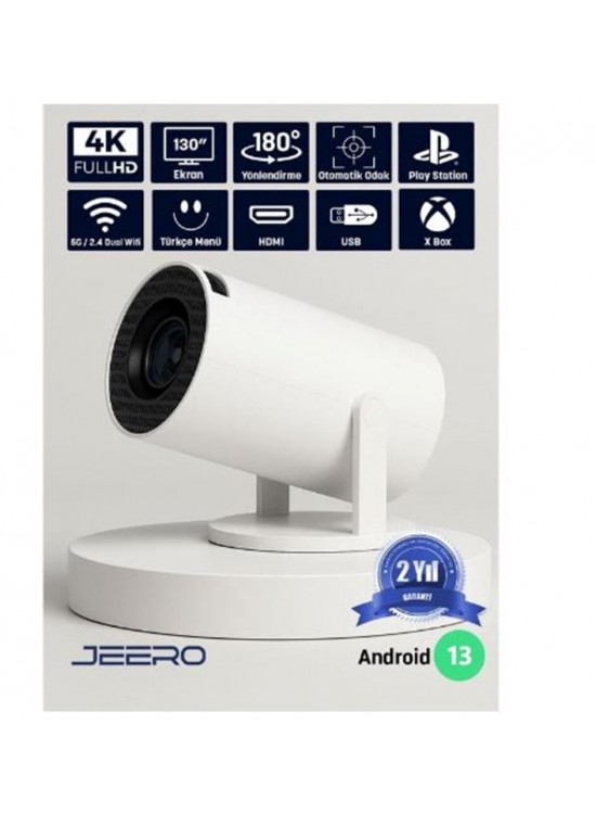 JEERO HY300PRO 4K ANDROID12 PORTABLE PROJEKTÖR (950-4K-ANDROID) BEYAZ