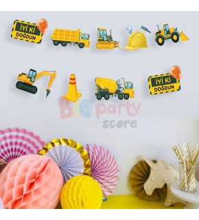 Kağıt Banner İnşaat Parti Set 10 Parça