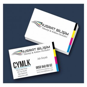 Kartvizit 350 gr Mat Kuşe Çift Yüz 4 Renk Mat Selefonlu Kabartma Laklı 8,3x5,1 cm 1.000 Adet