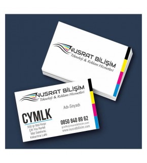 Kartvizit 350 gr Mat Kuşe Çift Yüz 4 Renk Mat Selefonlu Kabartma Laklı 8,3x5,1 cm 1.000 Adet