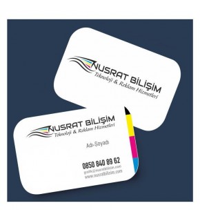Kartvizit 350 gr Mat Kuşe Çift Yüz 4 Renk Mat Selefonlu Kabartma Laklı Oval Kesim 8,3x5,1 cm 1.000 Adet