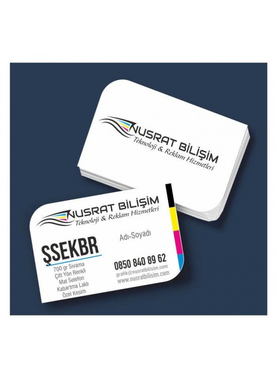 Kartvizit 700 gr Sek Sıvama Mat Selefon Kabartma Laklı Çift Yüz 4 Renk Özel Kesim 8,3x5,1 cm 1.000 Adet