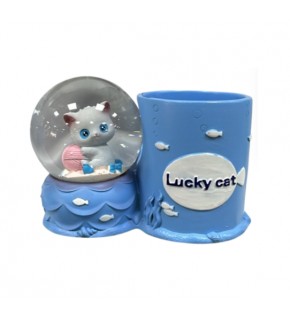 Kedi Kalemlikli Cam Küre - Süs Eşyası