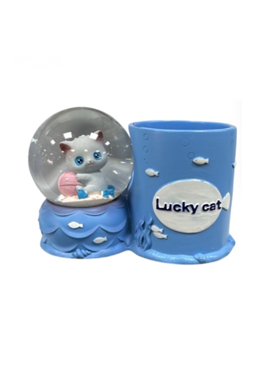 Kedi Kalemlikli Cam Küre - Süs Eşyası