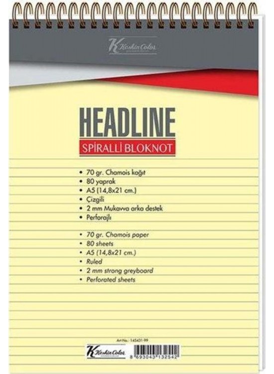 Keskin Color Bloknot Karton Kapak Spiralli Headline A5 80 YP Çiz
