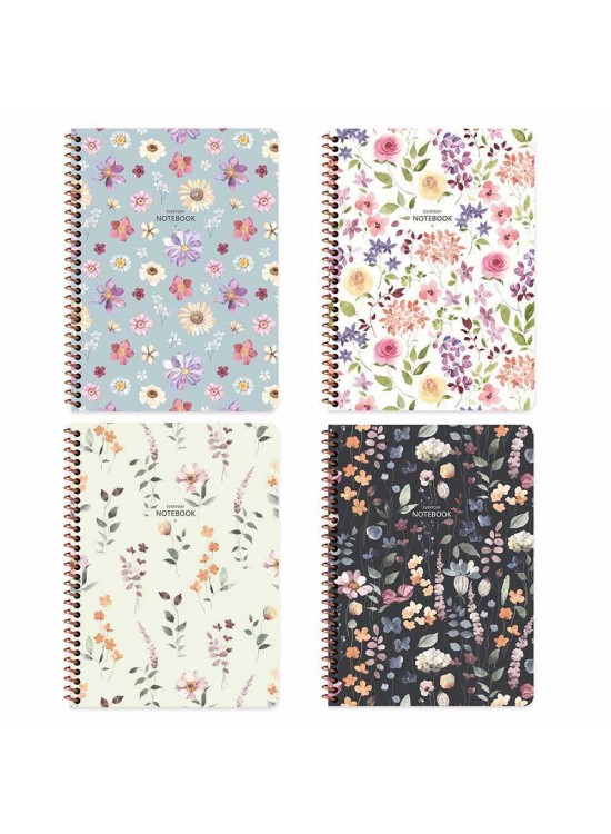 Keskin Color Defter Karton Kapak Spiralli Çiçek 16,5x22,5 80 YP Kar.