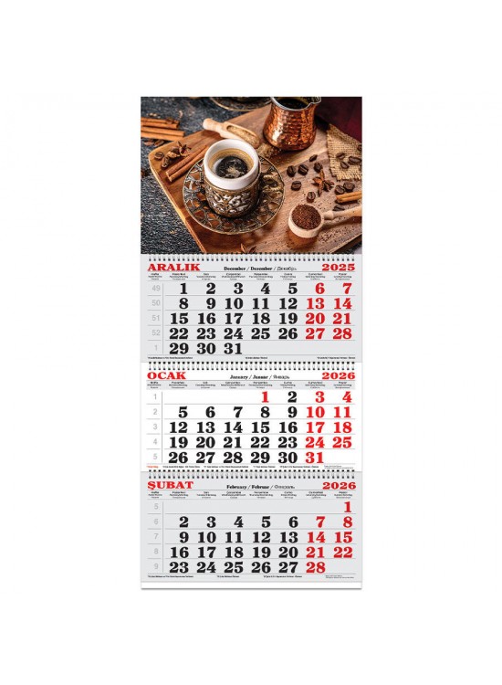 Keskin Color Denizci Takvim 3 Aylık Spiralli Jumbo Kahve 2026