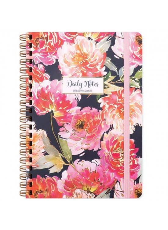 Keskin Color Sert Kapak Spiralli Flowers Lucy A5 80 YP Çiz.