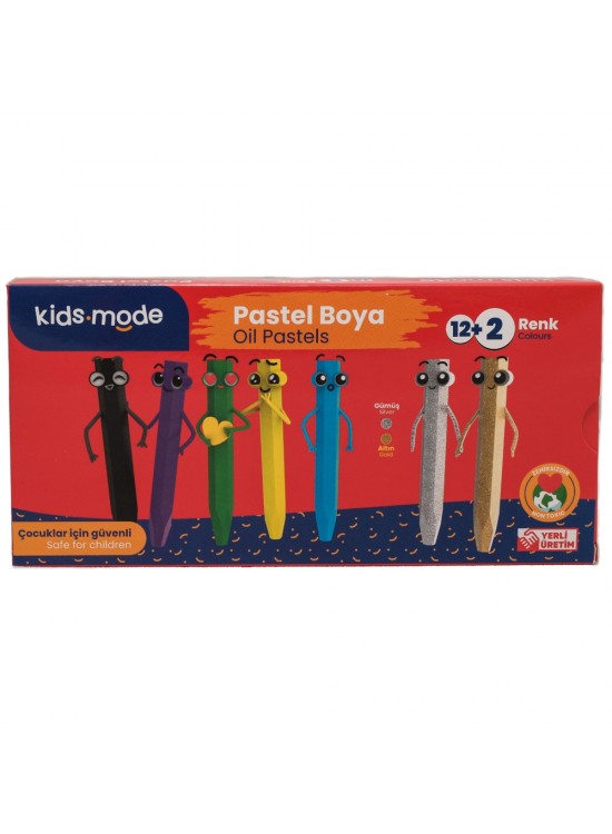 Kidsmode Yağlı Pastel Boya Altıgen 12+2 Renk Kidsmode Yağlı Pastel Boya Altıgen 12+2 Renk