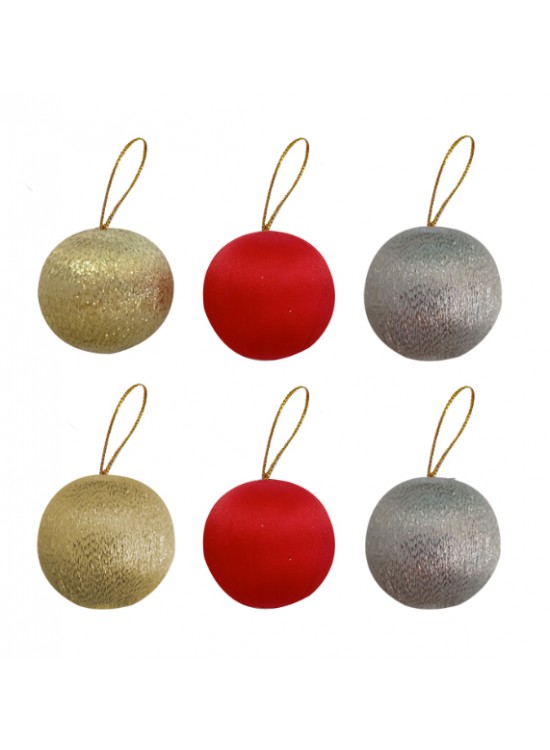 Kika 4cm Asorti Simli Ağaç Süsleme Topları 6lı - Kika 4cm Asorti Simli Ağaç Süsleme Topları 6lı -