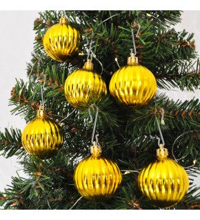 Kika 5cm Ağaç Süsleme Topu 6lı -Altın Çizgili-