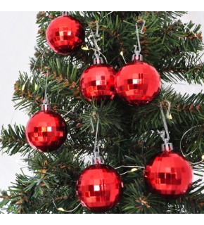 Kika 5cm Ağaç Süsleme Topu 6lı -Kırmızı Disko-