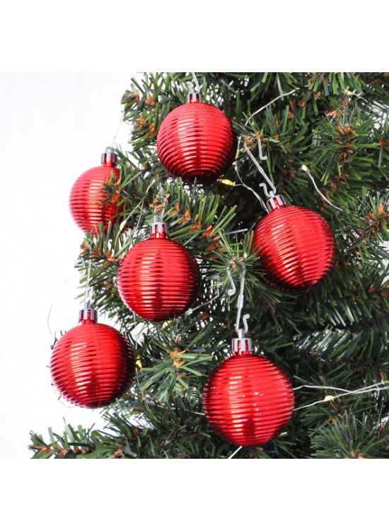 Kika 5cm Ağaç Süsleme Topu 6lı -Kırmızı Hasır-