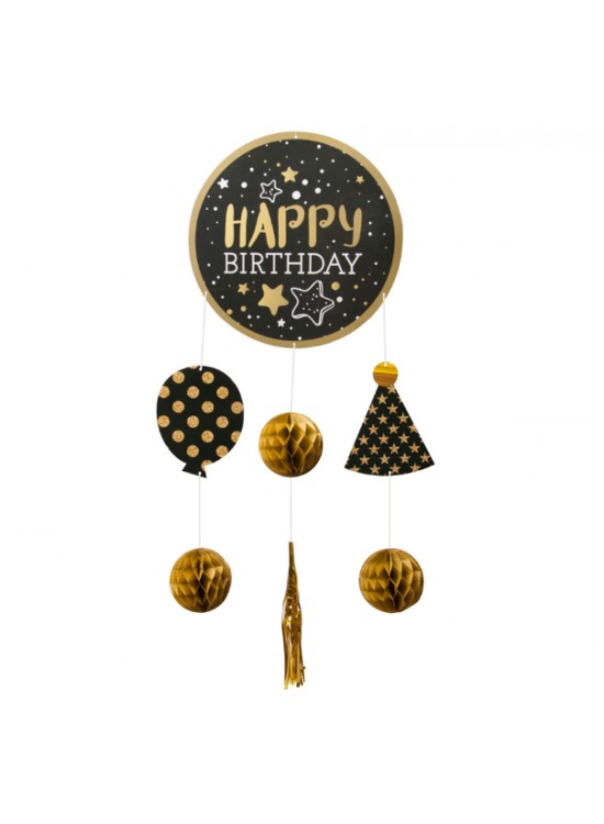Kika Kağıt Sarkıt Süs Happy Birthday Siyah Altın