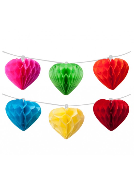 Kika Kağıt Zincir Süs Petekli Kalp Gökkuşağı -KF08