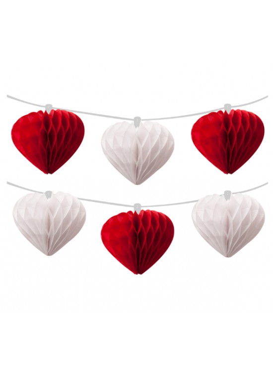 Kika Kağıt Zincir Süs Petekli Kalp Kırmızı -KF085K