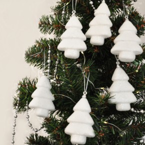 Kika Yılbaşı Ağaç Süsü Simli Beyaz Çam 6lı 