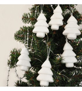 Kika Yılbaşı Ağaç Süsü Simli Beyaz Çam 6lı 