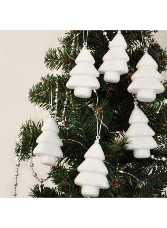 Kika Yılbaşı Ağaç Süsü Simli Beyaz Çam 6lı 