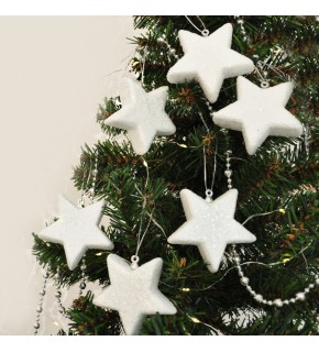 Kika Yılbaşı Ağaç Süsü Simli Beyaz Yıldız 6lı 