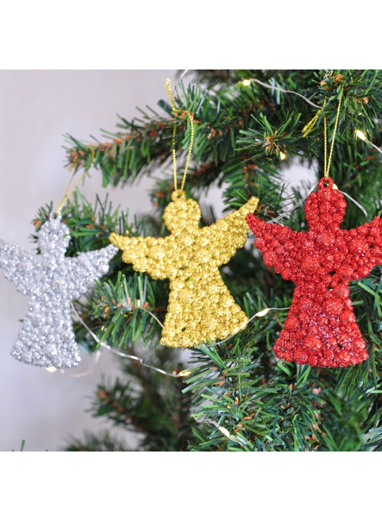 Kika Yılbaşı Ağaç Süsü Simli Melek 3lü 2006781-10