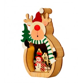 Kika Yılbaşı Dekoru -Ahşap Işıklı Yılbaşı Geyik-