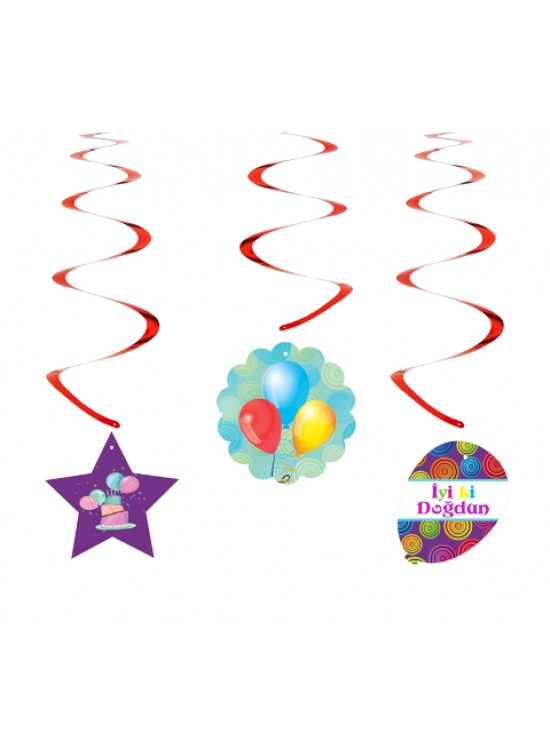Kikajopy SW04 İyiki Doğdun Balonlu Sarkıt Süs 6 Lı