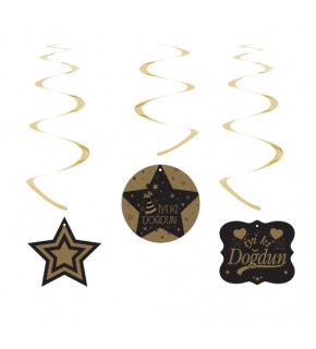 Kikajopy SW12 İyi ki Doğdun Altın Siyah Sarkıt Süs