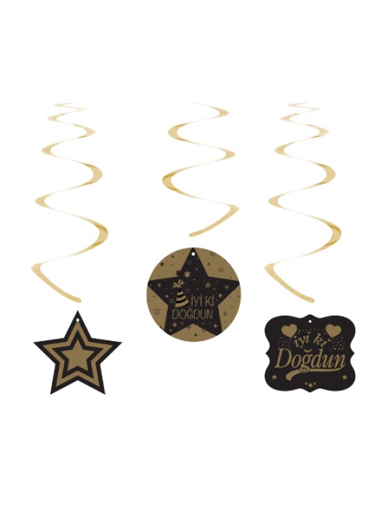 Kikajopy SW12 İyi ki Doğdun Altın Siyah Sarkıt Süs