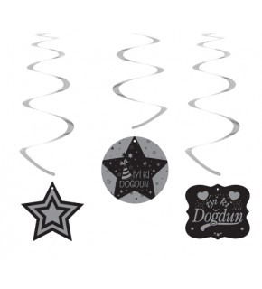 Kikajopy SW13 İyi ki Doğdun Gümüş Siyah Sarkıt Süs