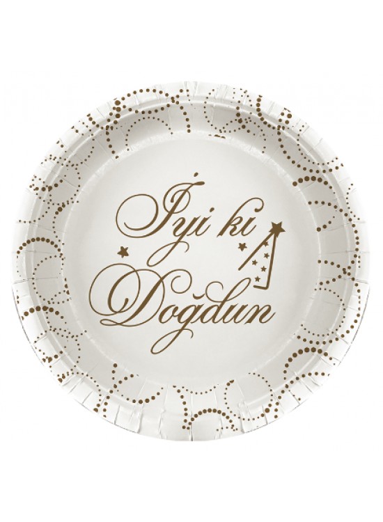 Kikajoy Karton Tabak Elegan İyi ki Doğdun Lı Beyaz