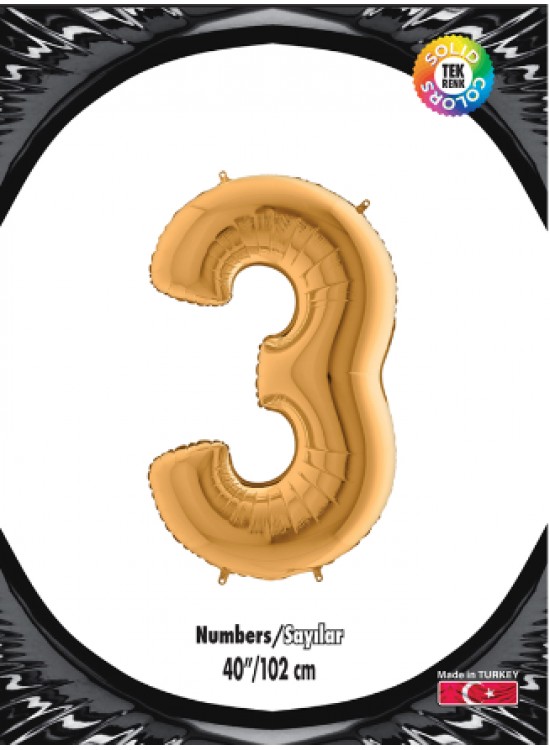 Kikajoy Rakam Folyo Balon 40" Altın -3- Kikajoy Rakam Folyo Balon 40" Altın -3-