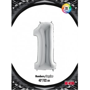 Kikajoy Rakam Folyo Balon 40" Gümüş -1-