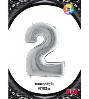 Kikajoy Rakam Folyo Balon 40" Gümüş -2-