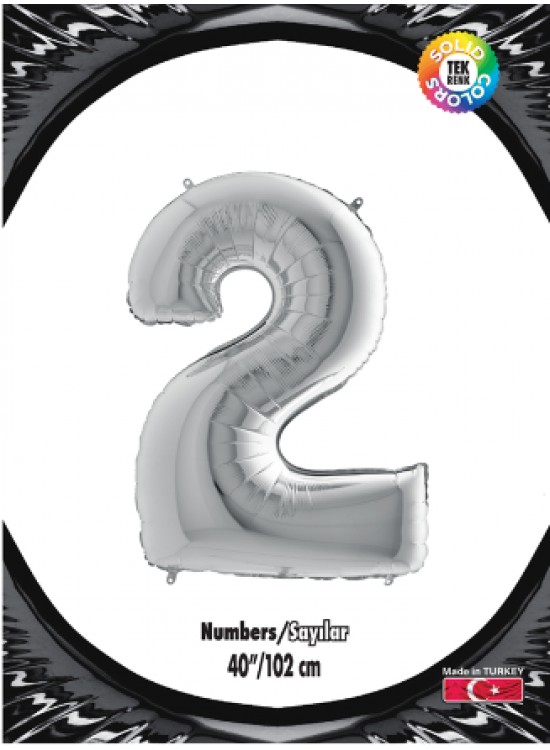 Kikajoy Rakam Folyo Balon 40" Gümüş -2-