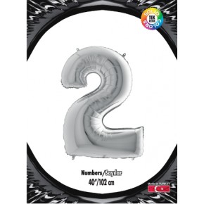 Kikajoy Rakam Folyo Balon 40" Gümüş -2-