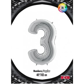 Kikajoy Rakam Folyo Balon 40" Gümüş -3-